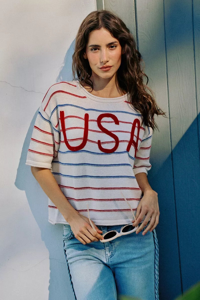 Women's USA Stripe Knit Sweater Top